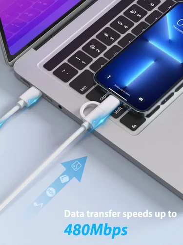 Miniatura 4 de Quntis Cable USB C a C/Lightning 2 en 1, paquete de 2 cables de carga múltiple USB C de 6.6 pies para iPhone 15 16 [certificado MFi], cable de carga