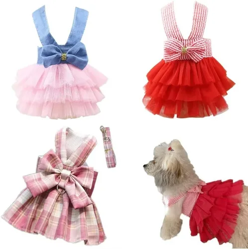 Ropa para perro femenino, vestidos de tutú Yorkie para niña, trajes de Navidad rosa y azul, overol para perro, talla XS