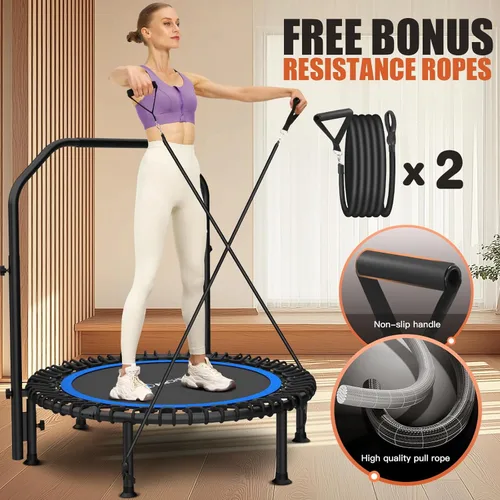 Miniatura 2 de ANCHEER - Trampolín de entrenamiento plegable de 40 pulgadas con cuerdas de resistencia y cuerdas elásticas mejoradas, manubrio ajustable de 4