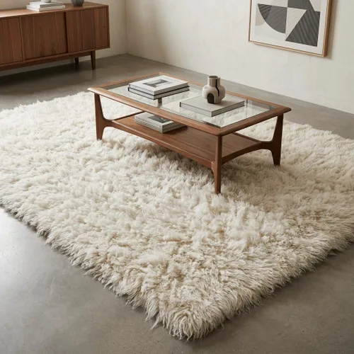 Miniatura 8 de Elegantes alfombras griegas flokati. Pelo suave y esponjoso de 3 pulgadas. 100% lana natural. Alfombra moderna de color blanco roto lanudo