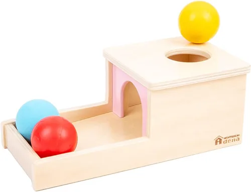 Miniatura 12 de Adena Montessori Juguete de madera para bebés de 6 a 12 meses, 3 bolas, caja de permanencia de objetos con puerta roja, juguete educativo colorido