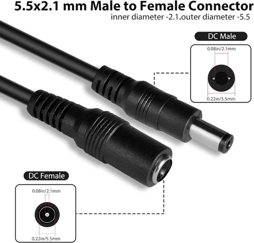 Miniatura 3 de Dc 12v CCTV Cable de extensión de alimentación 0.083x0.217 in para cámara de seguridad CCTV WiFi cámara de vigilancia IP NVR Dvr tira LED enrutador