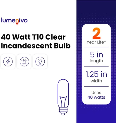 Miniatura 7 de lumenivo Bombilla de piano de 40 W, 120 voltios, 40T10/CL, repuesto para pasatiempos creativos 3090, bombilla T10, base media (E26), bombilla
