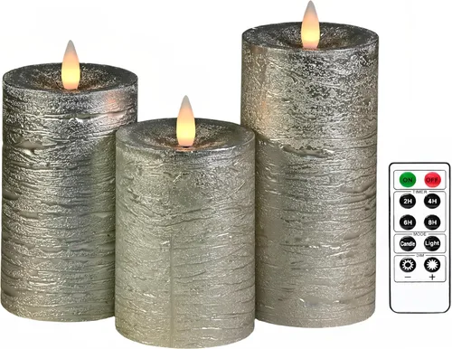 Miniatura 13 de Velas de pilar sin llama parpadeantes con temporizador remoto, velas LED que funcionan con pilas de hasta 400 horas, velas de cera real con llama