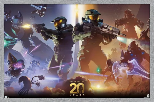 Miniatura 8 de Halo - Póster de pared de 20 años, 22.4 pulgadas de largo x 14.7 pulgadas de ancho, versión enmarcada de madera de granero