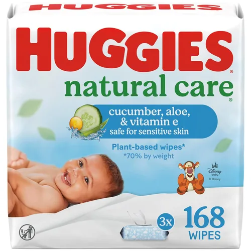 Miniatura 11 de Toallitas Natural Care de Huggies para bebé con pepino, aloe y vitamina E, hipoalergénicas, perfumadas, 10 paquetes de tapa abatible