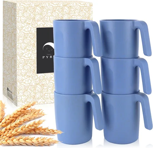 Miniatura 21 de PYRMONT Juego de 6 tazas de paja de trigo, tazas de café de plástico reutilizables, tazas de té con asas, juego de tazas de 16 onzas para café