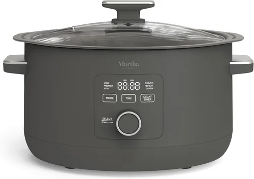 Martha Stewart Olla de cocción lenta de 8 cuartos de galón, programable con temporizador, 3 ajustes de calor (bajo, alto, cálido), cerámica