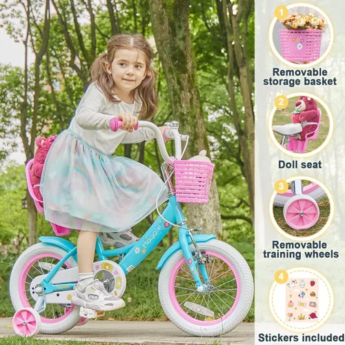 Miniatura 2 de Glerc Maggie Girls Bike, 12-20 Inch Kids Bike for 2-13 Years Old Children, Princess Style Kids Bicycle with Doll-Seat & Basket & Training Wheels