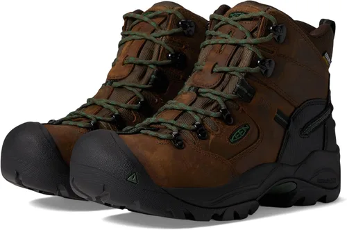 KEEN Utility Pittsburgh Energy Botas de trabajo impermeables (punta de compensación) de 6 pulgadas para hombre Cascada Marrón/Pastos Verdes