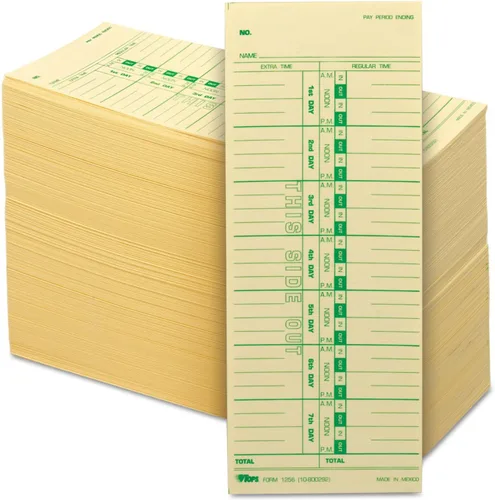 Miniatura 2 de TOPS Tarjetas de tiempo, semanales, 1 cara, días numerados, 3-1/2 x 9 pulgadas, Manila, impresión verde, 500 unidades (1256)