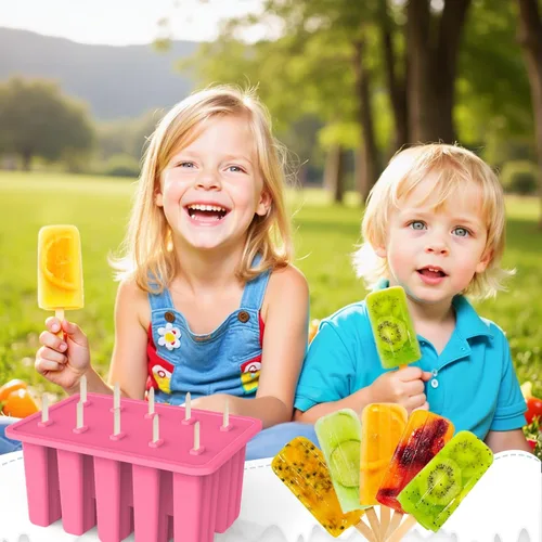 Miniatura 6 de Miaowoof Moldes caseros para paletas, 10 cavidades de silicona sin BPA para hacer paletas heladas, con 50 palitos, 50 bolsas, 10 palitos Rosa