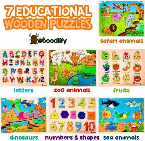 Miniatura 2 de Paquete de 7 rompecabezas de madera para niños de 2, 3, 4, 5 años, 7 coloridos rompecabezas de madera gruesa para niños de 2 a 5 años, números