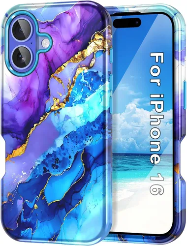 Miniatura 13 de Btscase Funda para iPhone 16e (2025), [probada en caídas de grado militar] Diseño de patrón de mármol delgado, resistente, a prueba de golpes