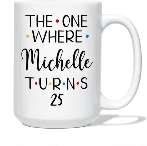 Miniatura 7 de BigTees Taza de café personalizada, taza de feliz cumpleaños, taza con nombre personalizado, 15 onzas, blanco, regalos de cumpleaños