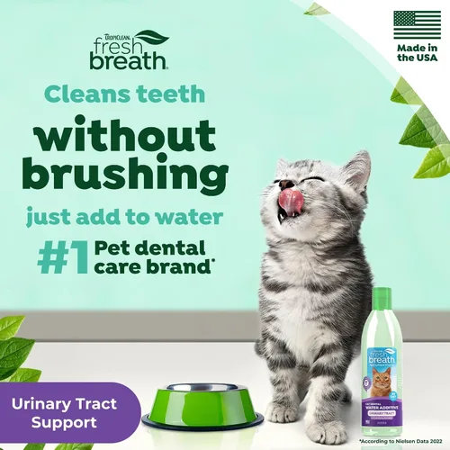Miniatura 2 de TropiClean Fresh Breath Cat - Aditivo de agua dental + soporte para el tracto urinario, con extracto de arándano, limpieza de dientes y solución