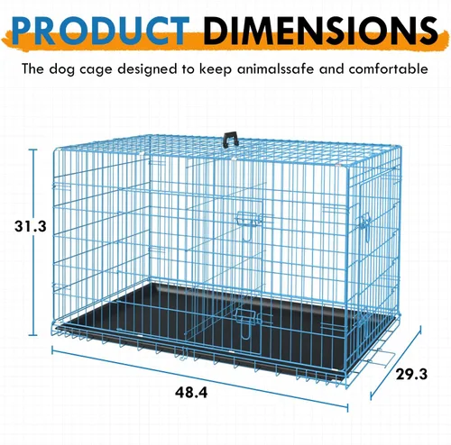 Miniatura 16 de PayLessHere - Jaula grande para perros y perrera para perros medianos y grandes, de metal, con doble puerta, plegable, para viajes, interior y Azul