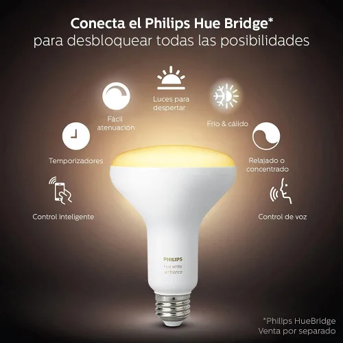 Miniatura 2 de Philips Hue White Ambiance BR30 - Paquete de 2 luces LED inteligentes regulables equivalentes a 60 W