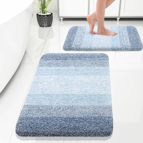OLANLY Juego de 2 alfombras de baño de microfibra suave y absorbente, antideslizantes, se pueden lavar y secar a máquina, alfombras de baño peludas