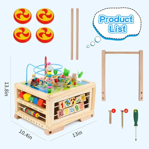 Miniatura 6 de Cubo de actividades de madera 7 en 1, juguete Montessori, juguete educativo multipropósito de aprendizaje para bebé niño pequeño niño de 1+ año