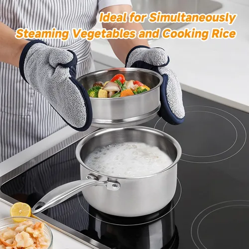 Miniatura 3 de Ohtomber Cacerola de Acero Inoxidable - Vaporera Tri-Ply de 1.5 Cuartos para Cocinar, Olla Pequeña de Cocción con Canasta Vaporera, Cacerola