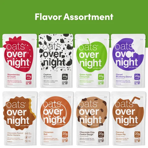 Miniatura 7 de Oats Overnight Paquete de variedad para fiesta - Batido proteico de desayuno alto en proteínas y fibra - Harina de avena sin gluten, avena sin OGM