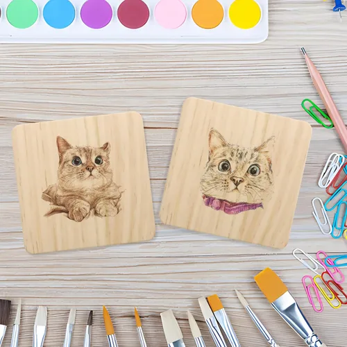 Miniatura 6 de 12 posavasos cuadrados de madera sin terminar, 4 pulgadas, posavasos de madera en blanco para manualidades con puntos de silicona antideslizantes