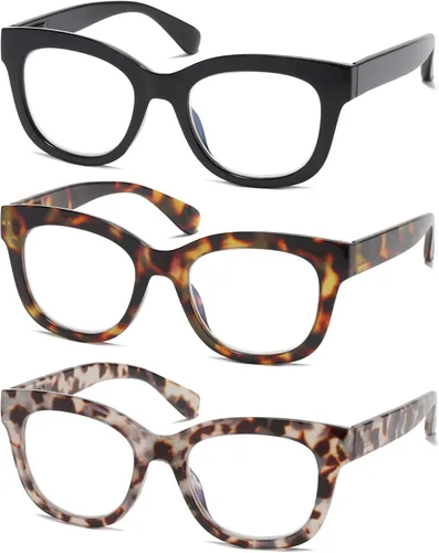 Miniatura 2 de Oversized Reading Glasses for Women,3 Pack Blue Light Blocking Computer Spring hinge Readers