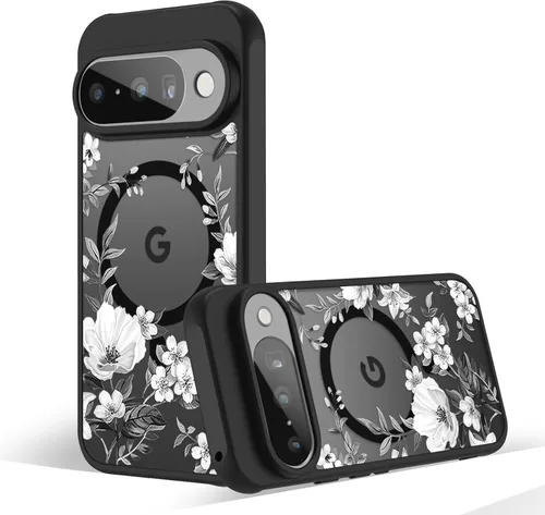 Miniatura 38 de Funda magnética para Google Pixel 10A [Compatible con MagSafe] Funda con patrón floral de flores negras para mujeres y niñas, con borde de TPU Rama