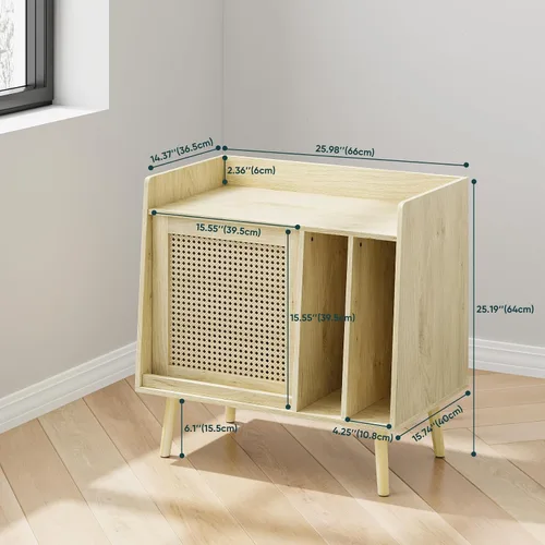 Miniatura 2 de Kiasthome - Soporte para tocadiscos, gabinete de almacenamiento de discos de vinilo de hasta 150 álbumes, mesa auxiliar moderna de mediados de siglo