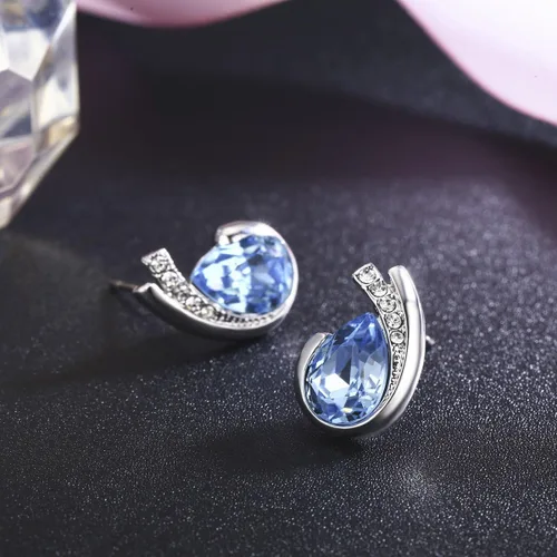 Miniatura 3 de Aretes de lágrima chapados en platino hechos con cristales austriacos para mujer