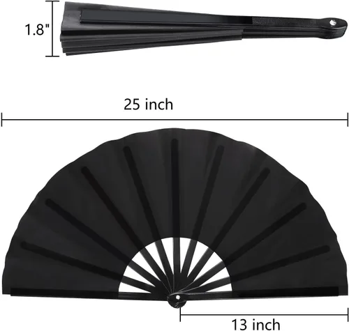 Miniatura 2 de Lawei Paquete de 8 ventiladores de mano plegables grandes de 13 pulgadas, abanicos de mano con marco de plástico negro con tela de nailon, fanáticos