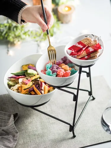 Miniatura 8 de Miamolo Tazones de Servir de 3 Niveles con Soporte, Platos para Servir Chips y Conjunto de Servir Dip para Fiestas de Entretenimiento, Cuenco