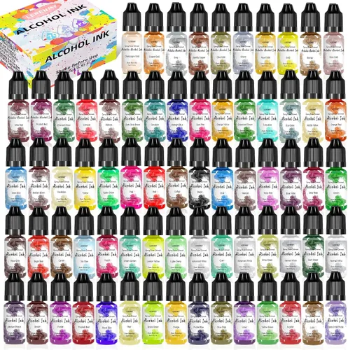 Juego de tinta de alcohol – 70 botellas de colores vibrantes de tinta a base de alcohol de alta concentración, tinte de color de pintura de resina