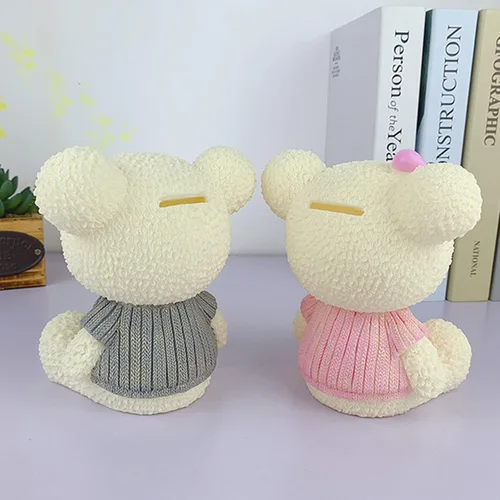 Miniatura 7 de Alcancía de oso de peluche de dibujos animados de resina, lindo oso monedero, caja de monedas, caja de ahorro de monedas para regalo de niños