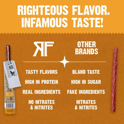 Miniatura 7 de Palitos de carne Righteous Felon Palitos 100% de cerdo Palitos de carne libres de gluten y keto Palitos de cerdo bajos en azúcar y altos