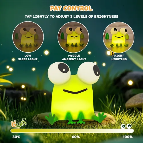 Miniatura 2 de FAMIDUO Linda luz nocturna de rana, lámpara LED de silicona esponjosa novedosa de animales, luz nocturna para guardería a 3 niveles con Verde