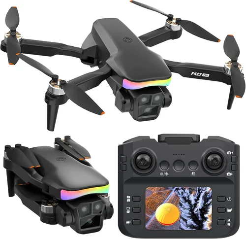 F417PRO Drone con cámara 1080P para adultos y niños, mini dron con pantalla, dron para adultos, lente dual de 90°, luces LED, flujo óptico, batería