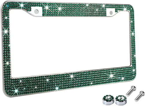 Miniatura 14 de Marcos de matrícula multicolor con diamantes de imitación brillantes para mujer, cubierta de matrícula de metal a prueba de óxido, accesorios