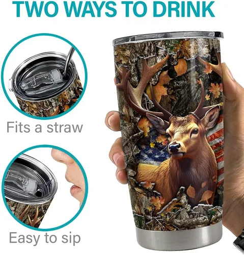 Miniatura 7 de SANDJEST Taza de ciervo 20oz Vasos aislados de acero inoxidable Taza de viaje de café Taza de regalo para hombres Regalo para cumpleaños Navidad