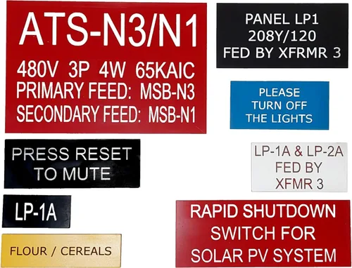 Placas de leyenda grabadas personalizadas, placas con nombre, etiquetas de plástico, para paneles de control industrial UL508 y otras aplicaciones