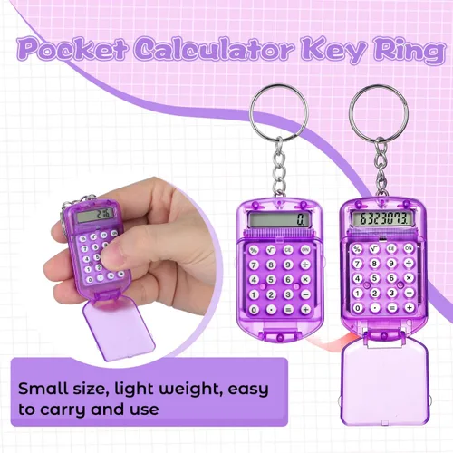 Miniatura 5 de NUOBESTY Mini calculadora de 3 piezas, calculadora de bolsillo pequeña con llavero, herramienta electrónica portátil de 4 funciones para escuela