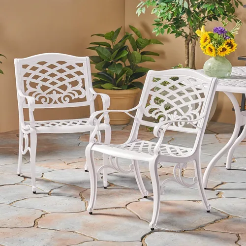 Miniatura 4 de Christopher Knight Home Brody Silla de brazo de aluminio fundido blanco para exteriores (juego de 2)