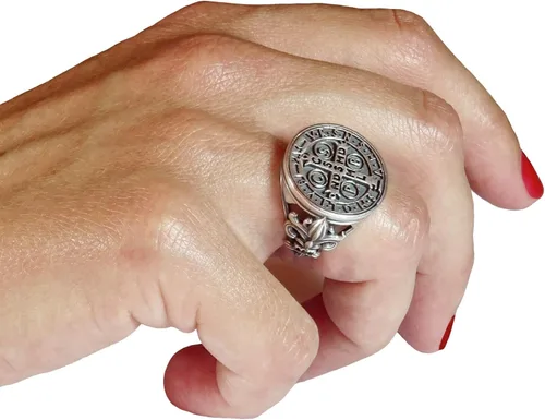 Miniatura 5 de Anillo de mujer de plata de ley 925 con medalla de San Benito, Fleur de Lis