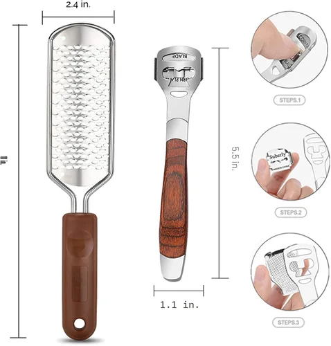 Miniatura 4 de Raspa de pie colosal y afeitadora de callos con mango de madera (10 cabezales de repuesto y 1 lima), kit de lima de pie de pedicura, raspador