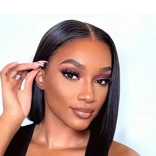 Miniatura 2 de Match All Skin Blunt Cut Bob Glueless Lace Wig Pre Plucked Natural Baby Hair Short Bob Bone Straight 13X4 HD Invisible Lace Wig Braizilian Human