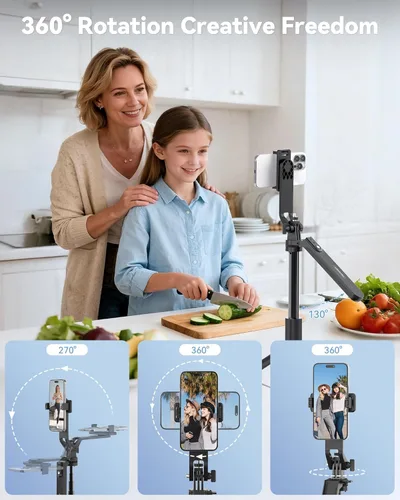 Miniatura 4 de TECKNET Trípode de teléfono de 71 pulgadas y palo para selfie, soporte de trípode portátil extensible para teléfono celular con control remoto