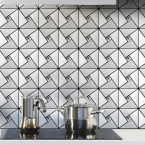 Miniatura 3 de Art3d 10 láminas de azulejos adhesivos de mosaico metálico para decoración de muro de cocina, azulejos adhesivos de aluminio compuesto para pegar