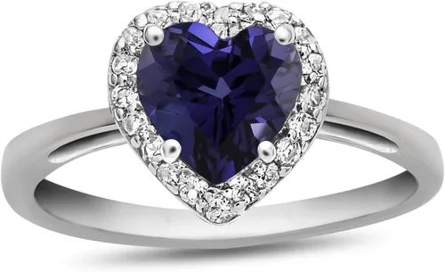 FJC Finejewelers 10k White Gold Heart Shaped Created Blue Sapphire with White Topaz accent stones Halo Ring