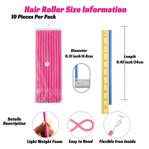 Miniatura 3 de Varilla rizadora flexible sin calor, barra flexible delgada de 9.45 pulgadas, 30 rodillos de espuma suave para rizos apretados, para mujeres y Rosa
